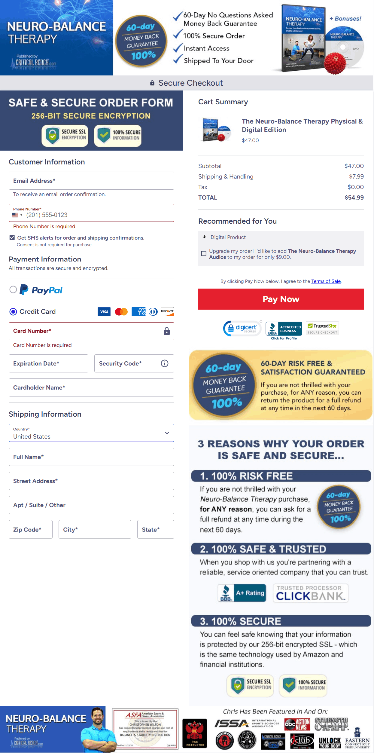 Neuro Balance Therapy Checkout page 